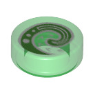 LEGO Transparent Green Tile 1 x 1 Round with Green and White Koru Spiral Symbol (35380)