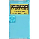 LEGO Transparent Light Blue Door 1 x 4 x 6 with Stud Handle with Engine Room Do not Enter Authorized Personnel only Sticker