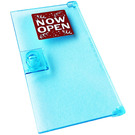 LEGO Transparentes Hellblau Tür 1 x 4 x 6 mit Stud Griff mit NOW OPEN Aufkleber (35290)