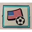 LEGO Transparentes Hellblau Glas for Fenster 1 x 4 x 3 mit Flagge of USA und Football Aufkleber (ohne Kreis) (3855)