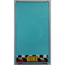 LEGO Transparant Lichtblauw Glas for Venster 1 x 4 x 6 met 'BIKE' Aan Checkered Background Sticker (6202)