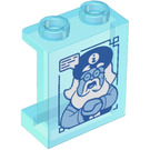LEGO Transparant Lichtblauw Paneel 1 x 2 x 2 met 2D-Gong Gezicht Sticker met zijsteunen, holle noppen (6268)