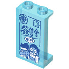 LEGO Transparent Light Blue Panel 1 x 2 x 3 with Mr Tang and Monkie Kid ‘BFF!’ Sticker with Side Supports - Hollow Studs (35340)