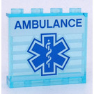 LEGO Transparent Light Blue Panel 1 x 4 x 3 with Blue EMT Star of Life on White Stripes Background and, 'AMBULANCE' Sticker with Side Supports, Hollow Studs (35323)