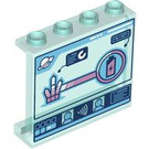 LEGO Transparent Ljusblå Panel 1 x 4 x 3 med Sten och Batteri med sidostöd, ihåliga knoppar (35323 / 106343)