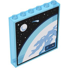 LEGO Bleu clair transparent Panneau 1 x 6 x 5 avec Earth, Moon, Asteroid et Stars Autocollant (59349)