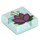 LEGO Transparentes Hellblau Fliese 1 x 1 mit Lotus Blume mit Nut (3070 / 90939)