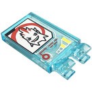 LEGO Transparent Light Blue Tile 2 x 3 with Horizontal Clips with Evil Face Sticker (Thick Open 'O' Clips) (30350)
