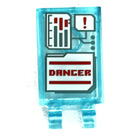 LEGO Transparent Light Blue Tile 2 x 3 with Horizontal Clips with Folder on Monitor and Red 'DANGER' Sticker ('U' Clips) (30350)