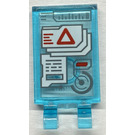 LEGO Transparentes Hellblau Fliese 2 x 3 mit Horizontal Clips mit Folders auf Monitor und rot Triangle Aufkleber ('U'-Clips) (30350)