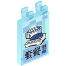 LEGO Transparant Lichtblauw Tegel 2 x 3 met Horizontaal Clips met Eten Sticker (Dikke open 'O'-clips)