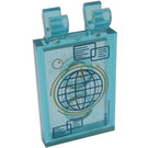 LEGO Transparent Light Blue Tile 2 x 3 with Horizontal Clips with Globe Screen Sticker ('U' Clips) (30350)