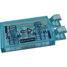 LEGO Transparentes Hellblau Fliese 2 x 3 mit Horizontal Clips mit Iron Man, rot Pfeil und Tony Stark Aufkleber ('U'-Clips) (30350)