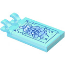 LEGO Transparant Lichtblauw Tegel 2 x 3 met Horizontaal Clips met Mei Character Picture Sticker (Dikke open 'O'-clips)