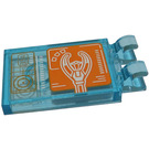 LEGO Transparant Lichtblauw Tegel 2 x 3 met Horizontaal Clips met Oranje Staff Sticker (Dikke open 'O'-clips) (30350)