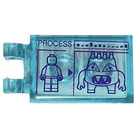 LEGO Transparant Lichtblauw Tegel 2 x 3 met Horizontaal Clips met ‘Process’ met Minifigure en Spin Bytes Screen Sticker ('U'-clips) (30350)