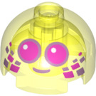 LEGO Transparentes Neongrün Stein 2 x 2 Rund mit Dome oben mit Gesicht mit Lila Augen (Hohlnoppen, Achshalter) (18841 / 67197)