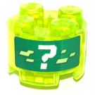 LEGO Transparent Neon Green Brick 2 x 2 Round with '?' Sticker (3941)