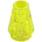 LEGO Gennemsigtig Neon Green Glitter Cone 1 x 1 med Top Groove (28701 / 59900)