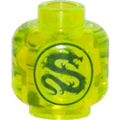 LEGO Transparent Neon Green Minifig head with snake pattern (Recessed Solid Stud) (3626 / 27126)