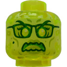 LEGO Transparent Neon Green Minifigure Head with Decoration (Recessed Solid Stud) (3626 / 65240)