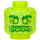 LEGO Transparant Neon Groen Minifigure Hoofd met Decoratie (Veiligheids Stud) (3626 / 60595)