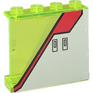 LEGO Transparentes Neongrün Panel 1 x 4 x 3 mit Silber und rot oben Recht Aufkleber ohne seitliche Stützen, hohle Bolzen (4215)
