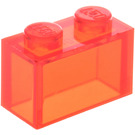 LEGO Transparentní neonová červenooranžová Kostka 1 x 2 bez spodní trubičky (3065 / 35743)