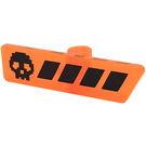 LEGO Transparant neon roodachtig oranje Gameplayer Label met Zwart Schedel en Strepen Patroon