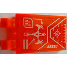 LEGO Transparent Neon Reddish Orange Tile 2 x 3 with Horizontal Clips with Control Panel Sticker (Thick Open 'O' Clips) (30350)