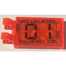 LEGO Transparent Neon Reddish Orange Tile 2 x 3 with Horizontal Clips with Days Since Last Attack 01 Sticker (Thick Open 'O' Clips) (30350)