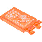 LEGO Orange rougeâtre néon transparent Tuile 2 x 3 avec Horizontal Clips avec Fortrex Radar Autocollant (Pinces épaisses ouvertes en «O») (30350)