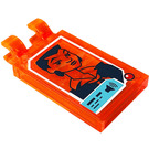 LEGO Transparentes Neonrot-Orange Fliese 2 x 3 mit Horizontal Clips mit Screen, Woman Aufkleber (Dick geöffnete O-Clips) (30350)