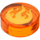 LEGO Transparent Orange Tile 1 x 1 Round with Gold Flame Pattern (17667 / 98138)