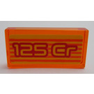 LEGO Transparent Orange Tile 1 x 2 with "125 Cr" Sign Sticker with Groove (3069)