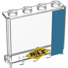 LEGO Transparent Panel 1 x 4 x 3 with Dark Azure Stripe and 'WAX' (Model Right) Sticker with Side Supports, Hollow Studs (35323)