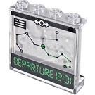 LEGO Transparent Panel 1 x 4 x 3 with Green 'DEPARTURE 12:01' and Train Map Sticker with Side Supports, Hollow Studs (35323)