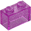 LEGO Transparent Pink Glitter Brick 1 x 2 without Bottom Tube (3065 / 35743)