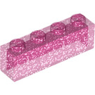 LEGO Transparenter rosa Glitter Backstein 1 x 4 ohne Unterrohre (3066 / 35256)