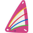 LEGO Transparent Plastic Sail 9 x 15 with Dark Pink Borders and Yellow, Red, Blue and Green Stripes Pattern