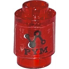 LEGO Transparentes Rot Backstein 1 x 1 Runden mit ‘PYM’ Logo Aufkleber mit offenem Bolzen (3062)