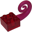 LEGO Transparent Red Duplo Brick 2 x 2 with spiral rubber tail