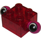 LEGO Transparent Red Duplo Brick 2 x 2 with turning eye extensions