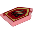 LEGO Transparent Red Tile 2 x 3 Pentagonal with Burnt Hot Dog Power Shield (22385 / 33764)
