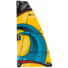 LEGO Transparent Sail with Blue Wave on Yellow Background, Red Stripes and Gray Gears