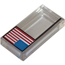 LEGO Transparent Tile 1 x 2 with American Flag on Pole with Groove (3069)