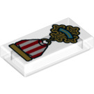 LEGO Transparent Tile 1 x 2 with Gold Cross Medal with Red and White Ribbon with Groove (3069 / 49368)
