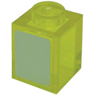 LEGO Transparentes Gelb Backstein 1 x 1 mit Weiß Rectangle Aufkleber (3005)