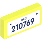 LEGO Vibrant Yellow Tile 1 x 2 with ‘210769’ Number Plate Sticker with Groove (3069)