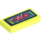 LEGO Leuchtendes Gelb Fliese 1 x 2 mit Coral Minifigure Image und ‘!’ Aufkleber mit Nut (3069)